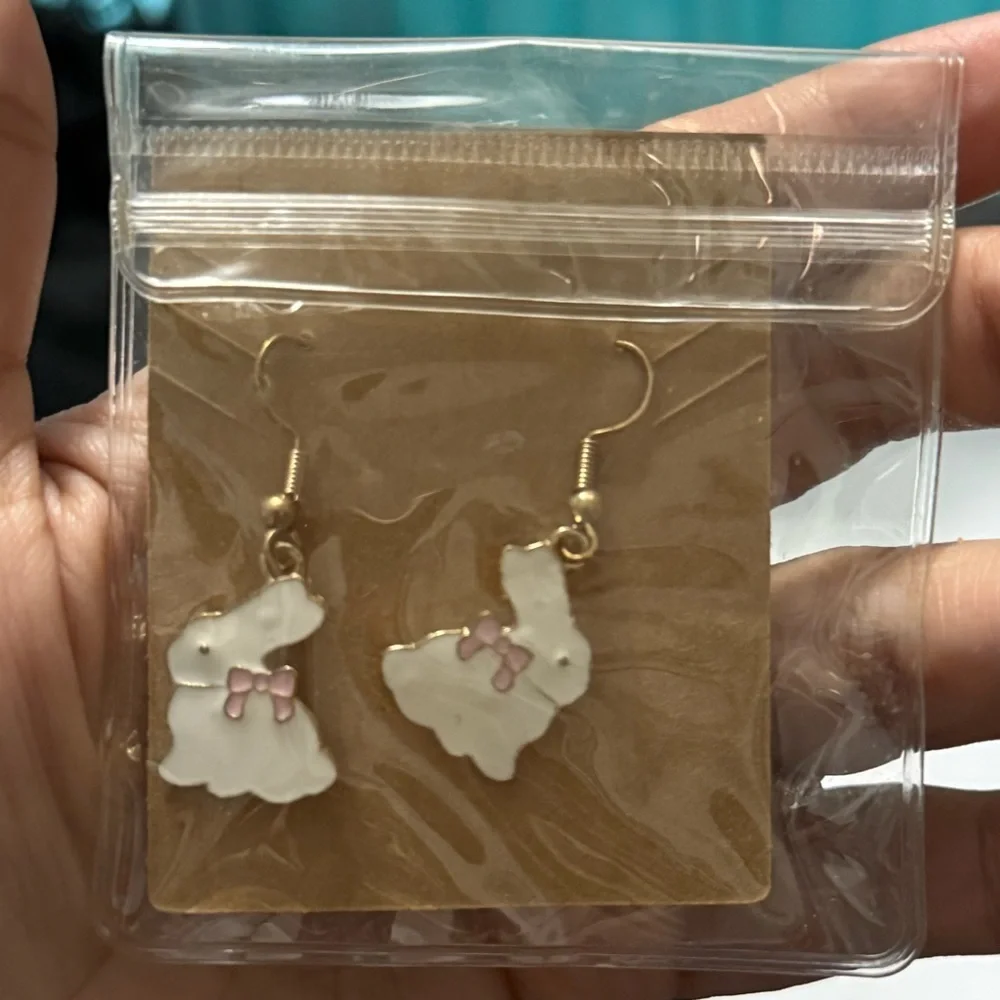 White bunny rabbit‎ earrings